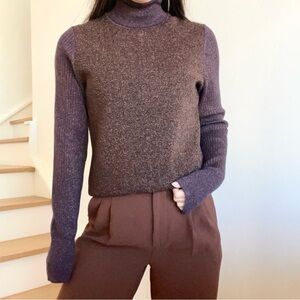 Tory Burch Lindley Metallic Gold Brown Purple Turtleneck Glitter Sweater Large
